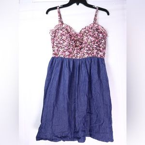 Forever 21 L Floral Print Jean Mini Dress